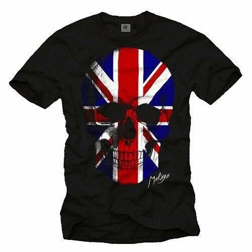 Union Jack Mens T-Shirt with England Skull-Men Punk Rock Music Shirt