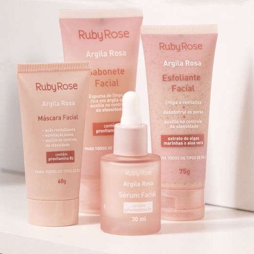 KIT LINHA FACIAL ARGILA ROSA - RUBY ROSE 