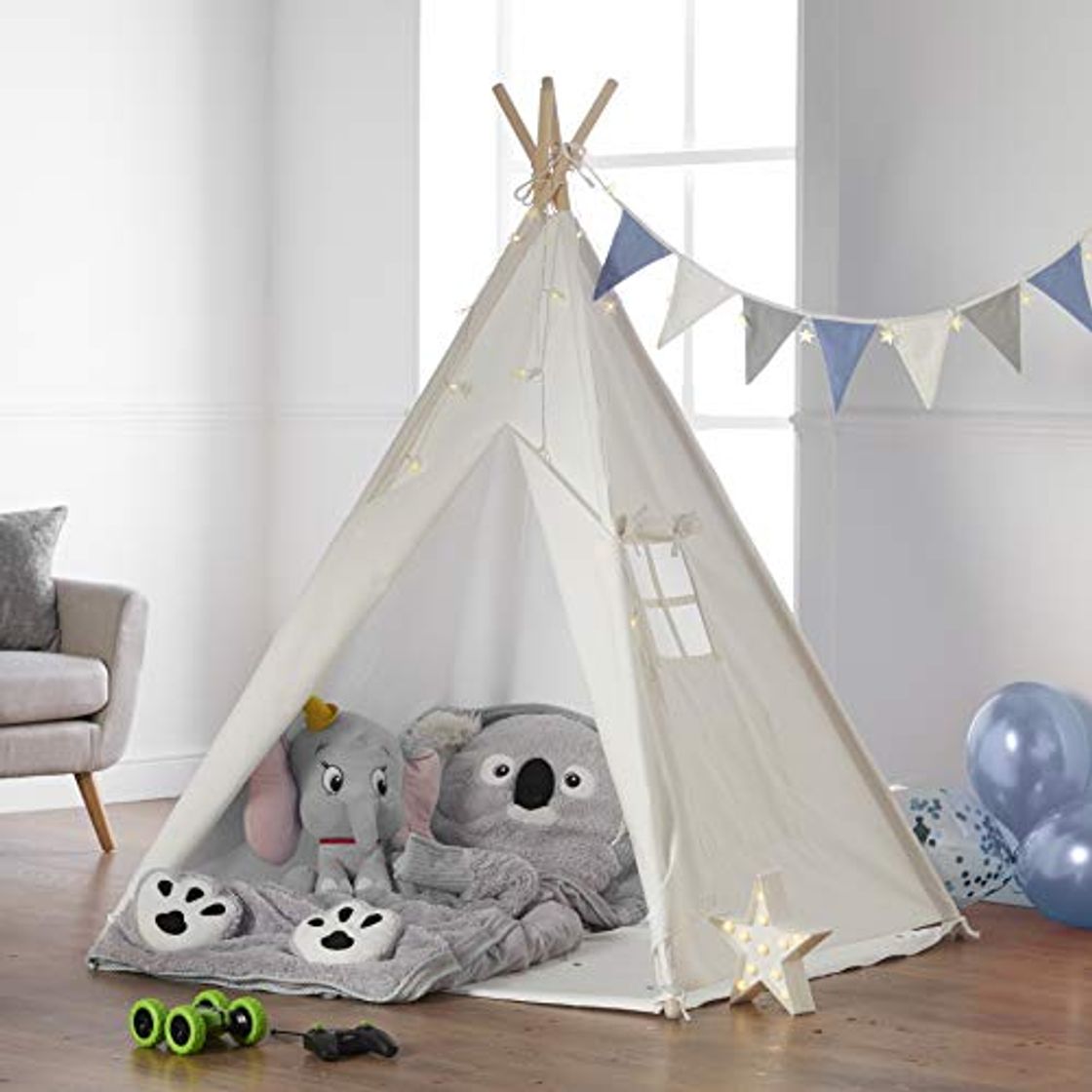 Lugar Haus Projekt Tienda Tipi para niños con Luces de Hadas, empavesado y