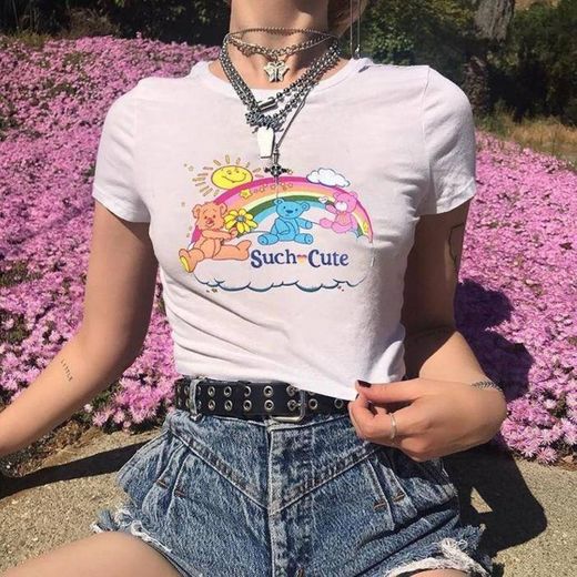 White Such Cute Rainbow Care Bear Crop Top T-Shirt | DDLG ...
