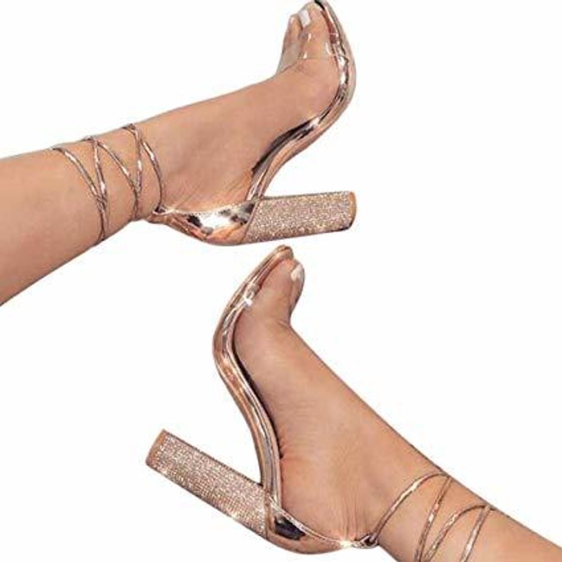 Social SUN HUIJIE Sandalias de tacón Alto de Oro para Mujer con Tobillo