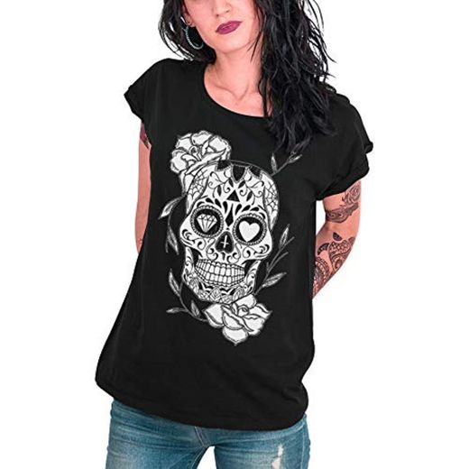 VIENTO Mexican Skull Camiseta para Mujer