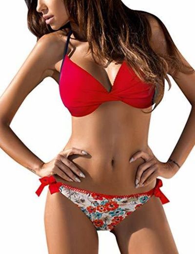 Tuopuda Mujer Multicolor Cabestro Bikini Conjuntos de Cintura Baja Ajustable Bikini Inferior