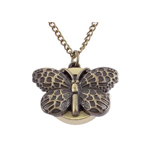 Estilo retro DealMux forma de la mariposa del tono de cuarzo reloj de bolsillo collar de bronce