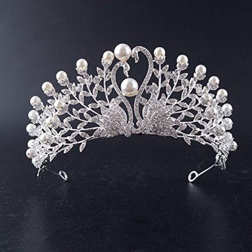 MLDSJQJ Moda Perola Tiaras Crown para A Noiva De Cristal Folhas Ramos