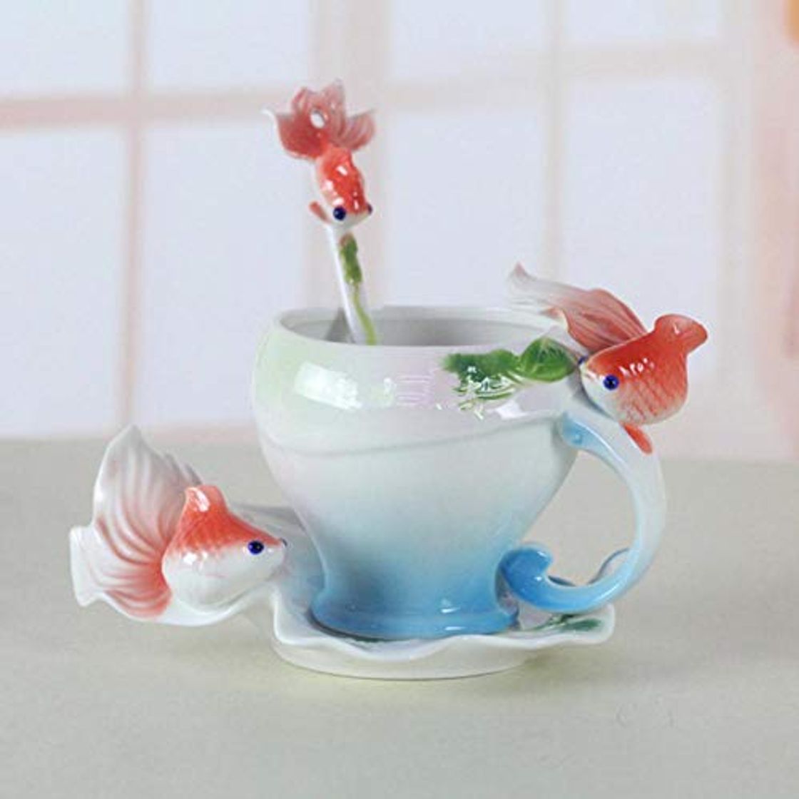 Producto Copa De Vino Moda 3D Goldfish Enamel Coffee Cup Porcelain Tea Milk