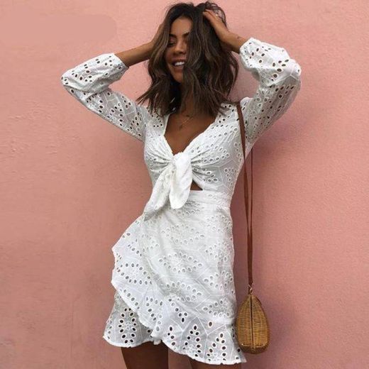 Women's summer white cotton dress