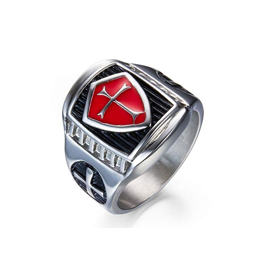 Products Mayyou Anillo Signet Anillo Hombre templario Vintage Rojo Acero Inoxidable Caballeros Templarios