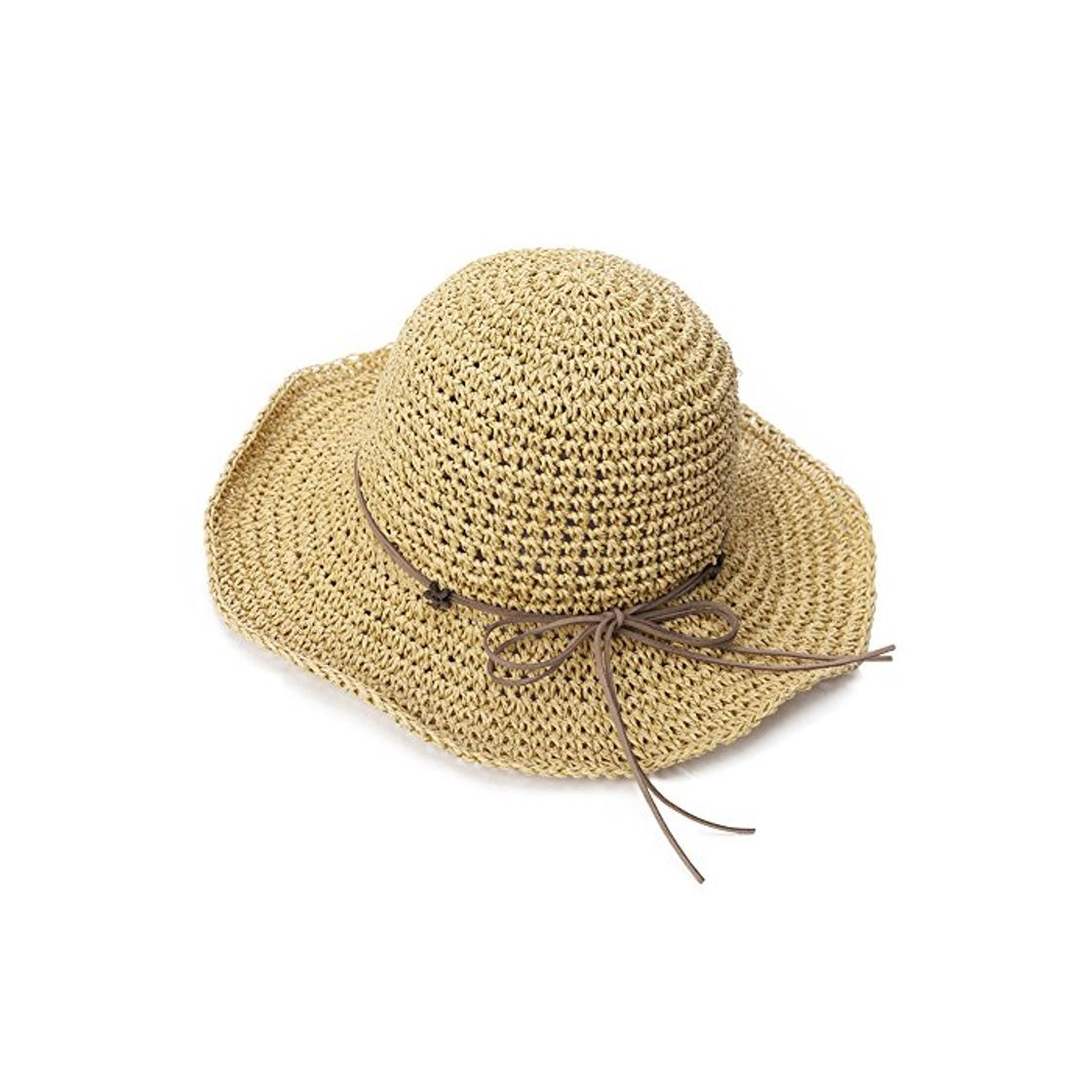 Social Comhats Sombrero de Verano de Paja con sombrilla para Mujer Sombrero de Sol Suelto de Playa de ala Ancha Beige M