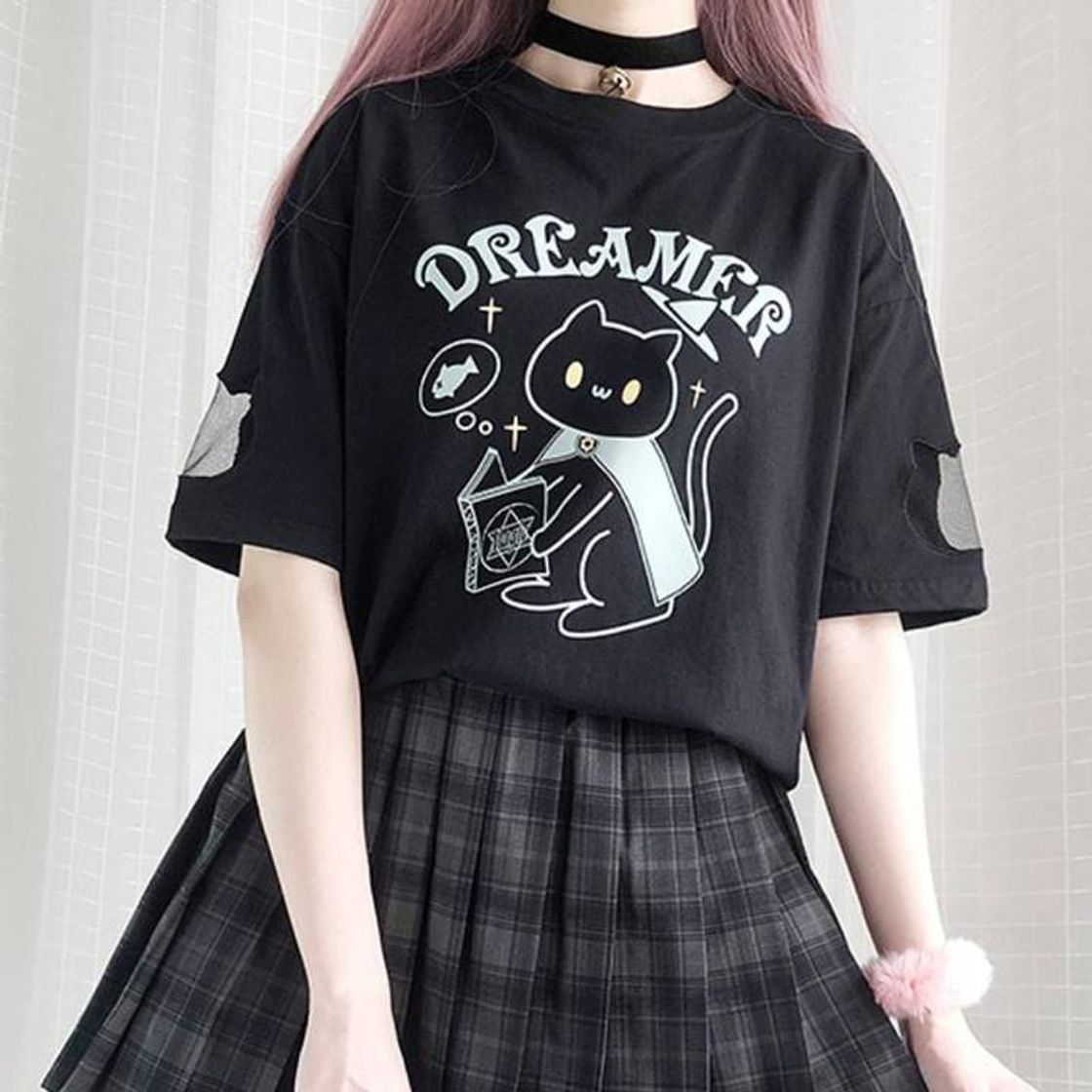 Fashion Camiseta gato kawaii