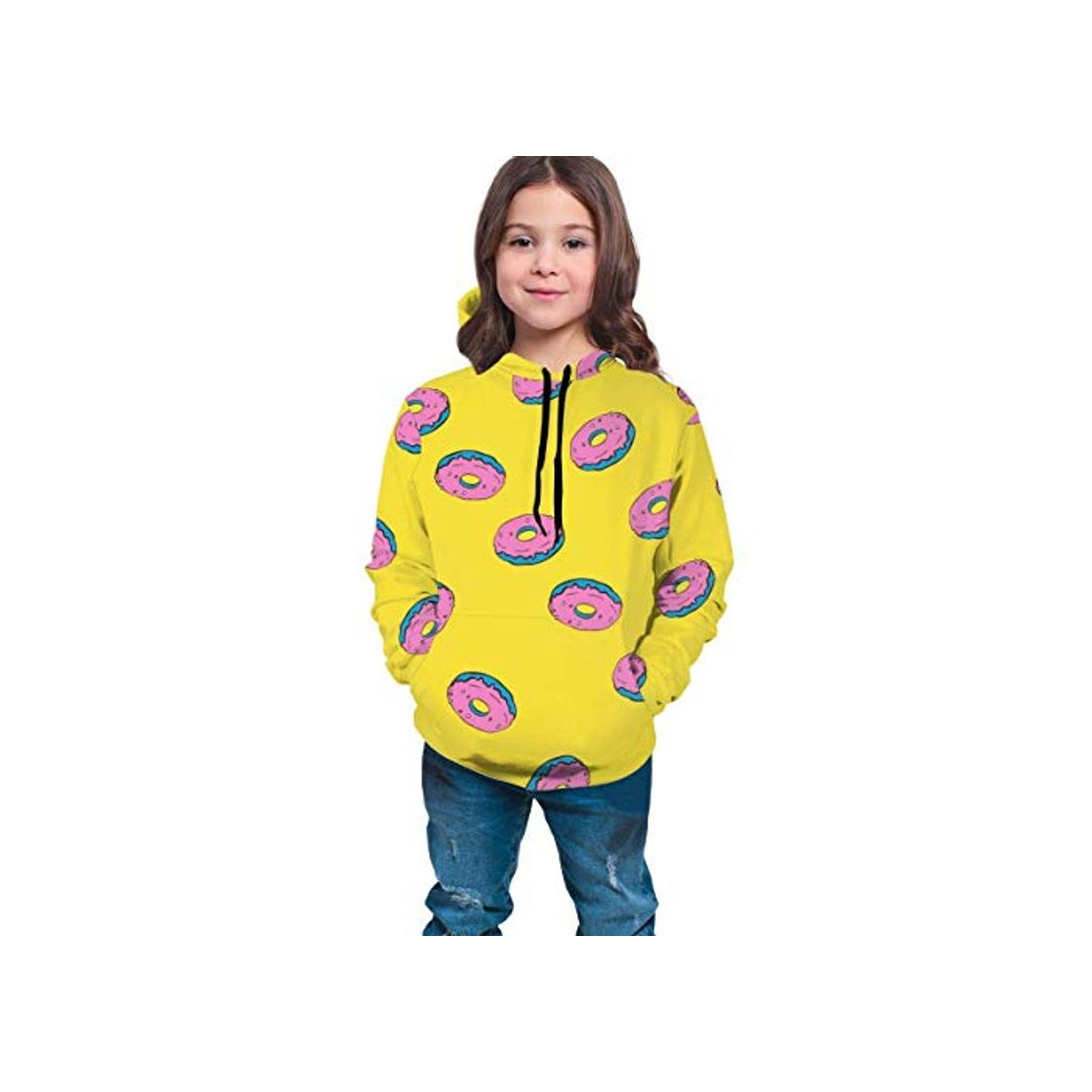 Product Cartoon Donut Yellow Fashion Boys & Girls Drawstring Hoodie Sudaderas Pullover Slim Tunic Top Blusa