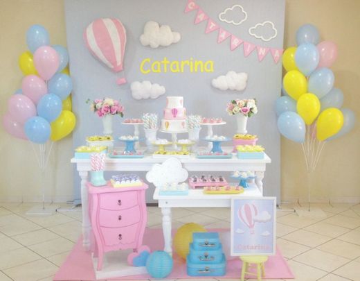 Festa d aniversário ou chá d bebê c balão azul,amarelo,rosa