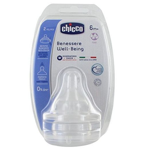 Chicco Wellbeing - Tetina de silicona anticólicos con flujo papilla para bebé