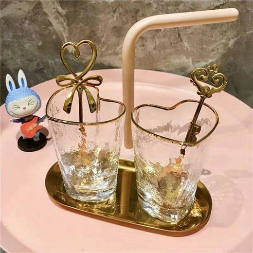 Heart Shape Drinking Glasses Cups with Gold Edge / Metallic 