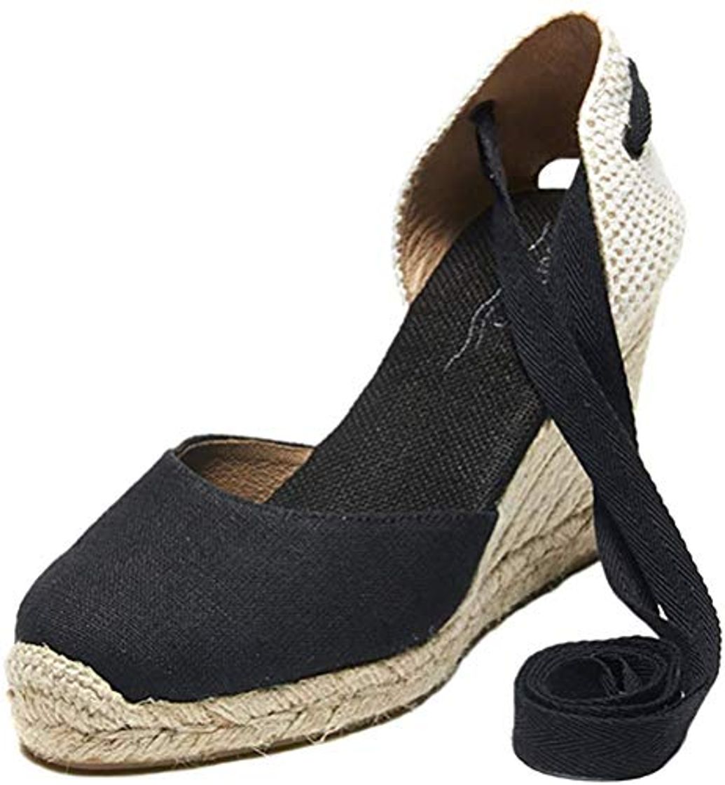 Product Tomwell Sandalias Mujer Cuña Alpargatas Moda Bohemias Romanas Sandals Rivet Playa Verano Tacon Zapatos A Negro 40 EU