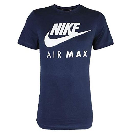 Nike Air MAX tee Hombre Camiseta Algodón T-Shirt Deportiva Fitness Azul/Blanco, Tamaño