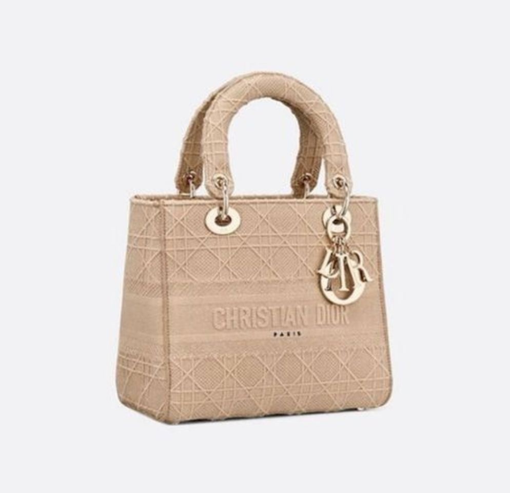 Social DIOR MEDIUM BEIGE LADY D-LITE EMBROIDERED CANNAGE BAG