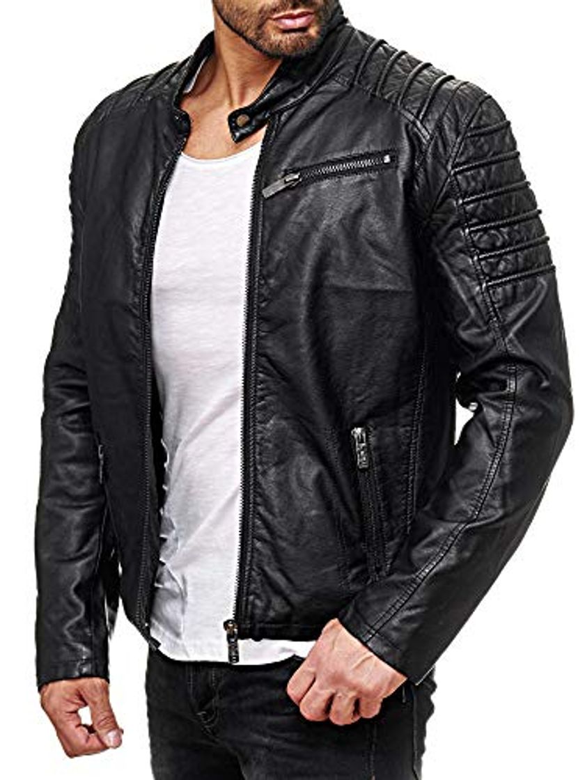 Social Red Bridge Chaqueta Moderna de Transición en Cuero Sintético para Hombre Negro