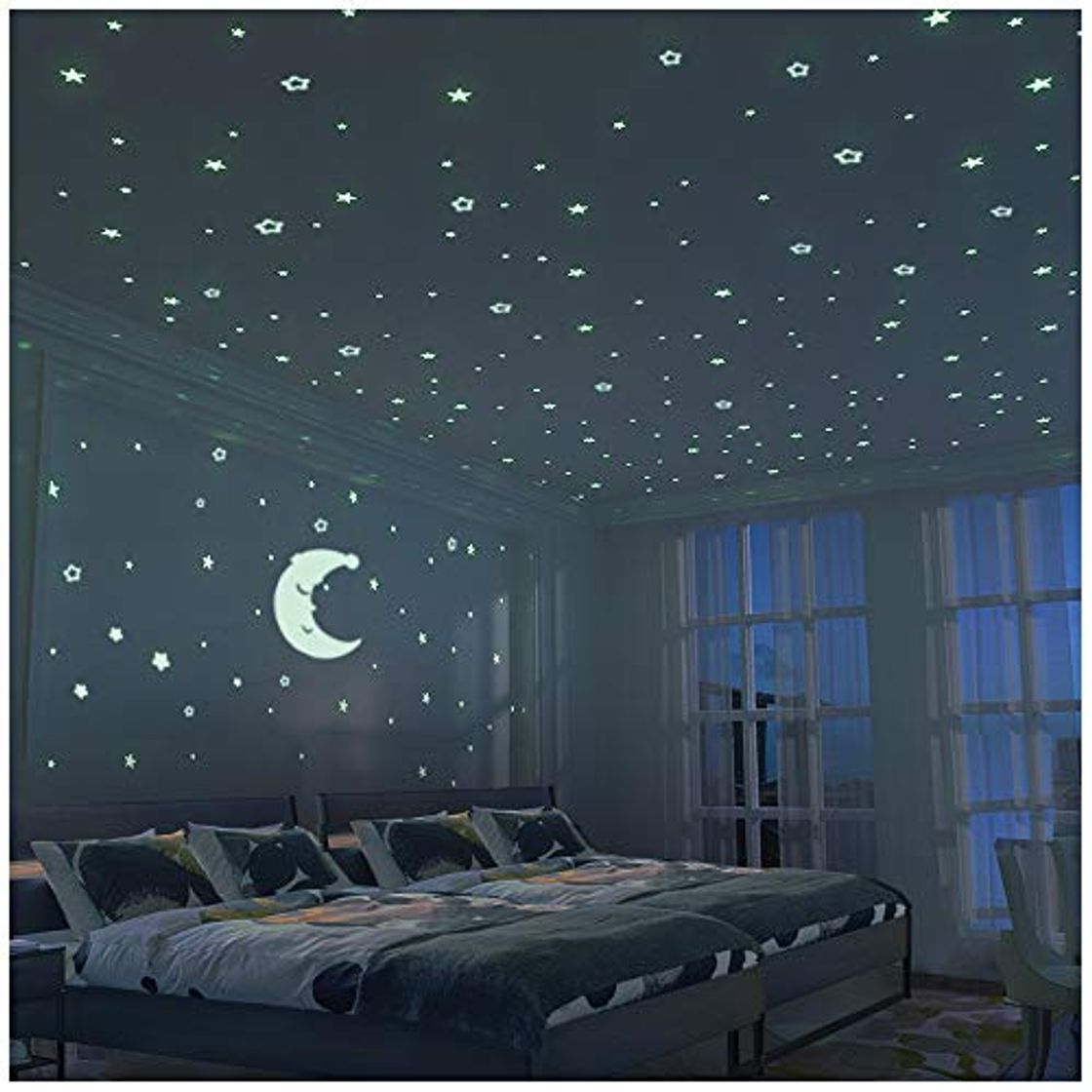 Productos FRETOD Brillante Estrellas y Luna Pegatina de Pared para Dormitorio de Niños