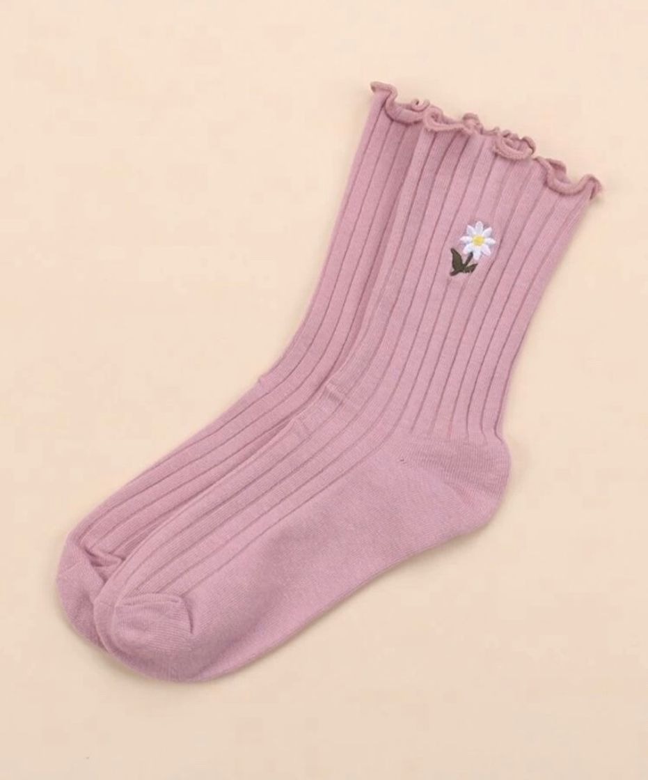 Moda Flower Embroidery Ribbed Socks | SHEIN USA