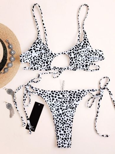 Dalmatian Print Tie Cutout Bikini