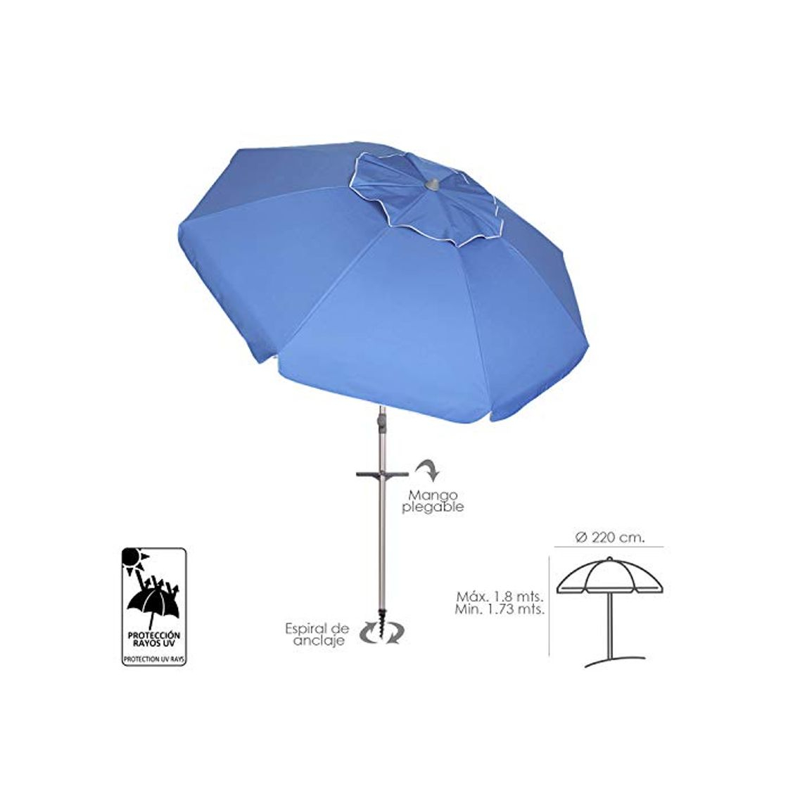 Social Papillon 8042665 Sombrilla Playa Aluminio Ø 220 cm. con Mangos y Pincho