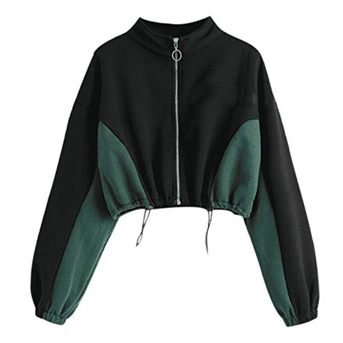 Social Overdose Sudadera con Capucha De Manga Larga para Mujer Blusa con Cremallera Crop Stand Cool Tops Patchworkl con Cremallera Camiseta Top Sudadera