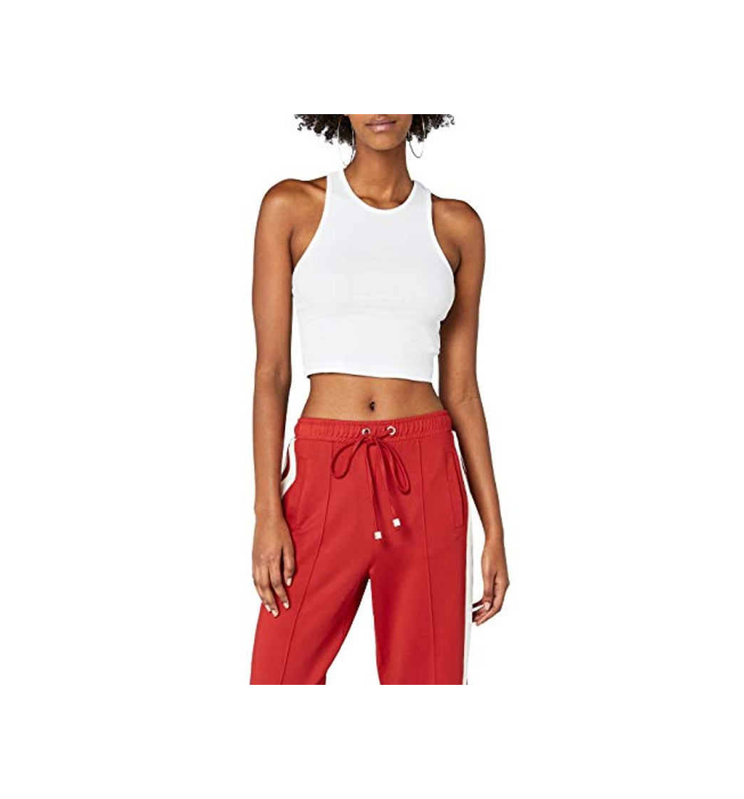 Social Urban Classics Ladies Cropped Rib Top Camiseta sin Mangas, Blanco