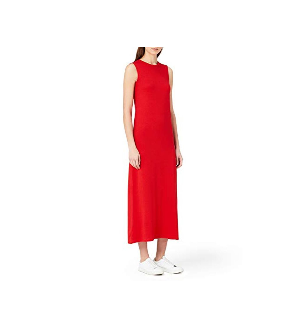 Marca Amazon - MERAKI Vestido Maxi Slim Fit de Algodón Mujer, Rojo
