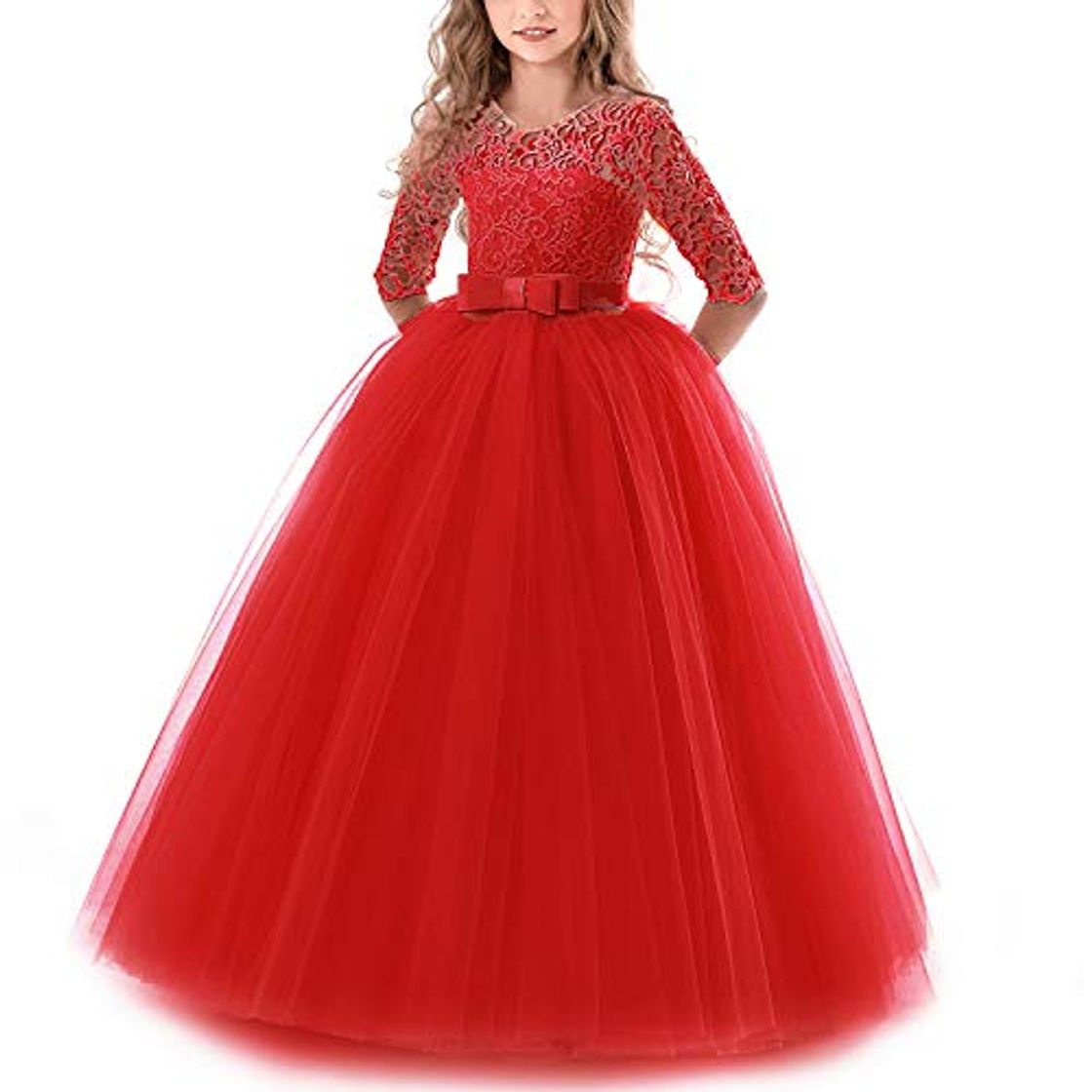 Fashion TTYAOVO Chicas Princesa Flor Vestir Largo Pelota Vestido Cordón Cumpleaños Vestidos 9-10