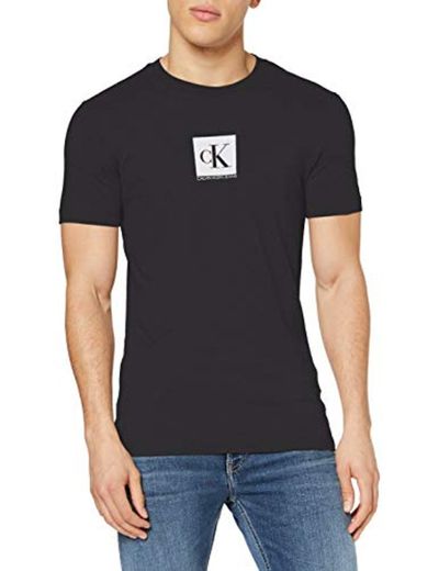Calvin Klein Center Monogram Box Slim tee Camiseta, Negro