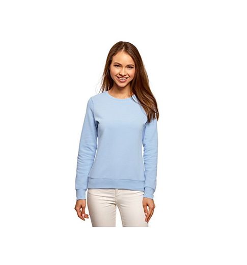oodji Ultra Mujer Suéter Básico de Algodón, Azul, ES 38