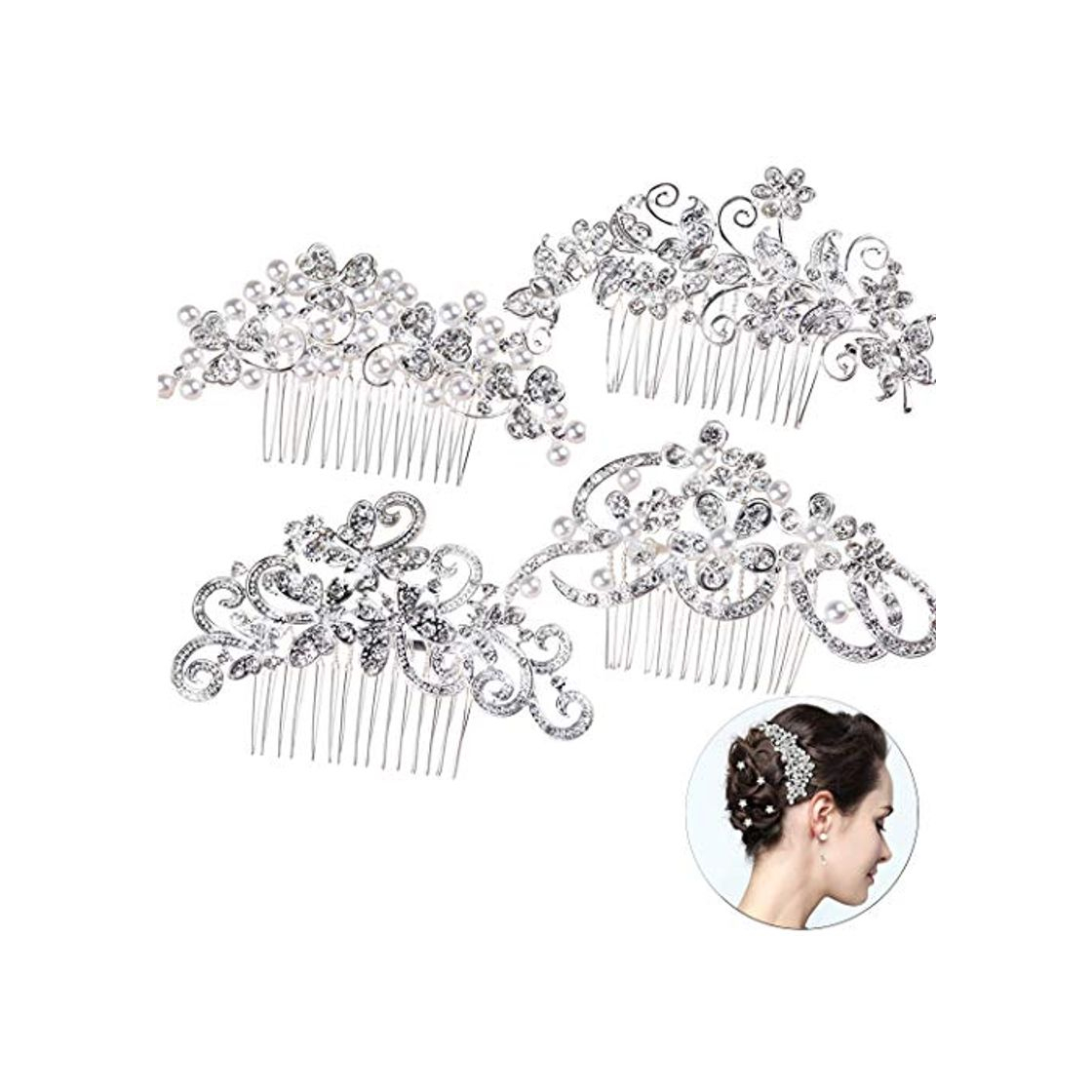 Producto 4Pcs Pelo Nupcial Peine Boda Pelo Lado Peina