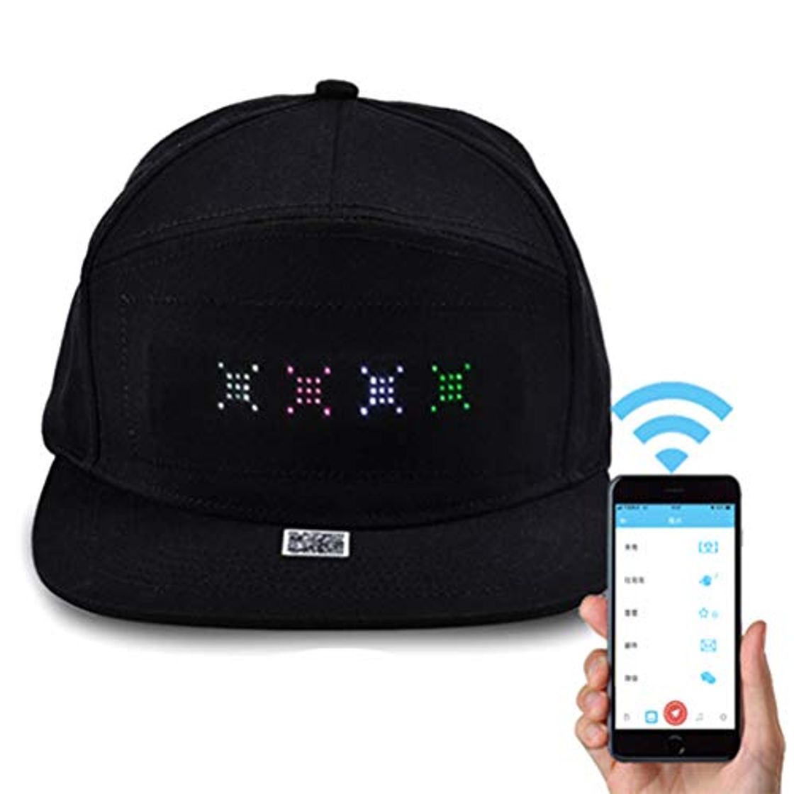 Products LED Smart Cap Mobile Phone APP Controlled Display Words Pantalla LED Baseball Cap Hat Flat Peak LED Cool Hat para Party Club negro negro