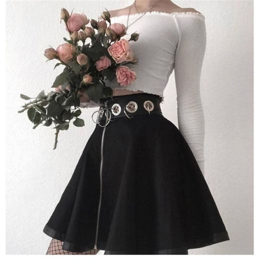 Falda Plisada con Tirantes Mini Mujer Bordado de Verano Luna Pentagrama Goth Chica Cintura Alta Streetwear School Faldas Negras