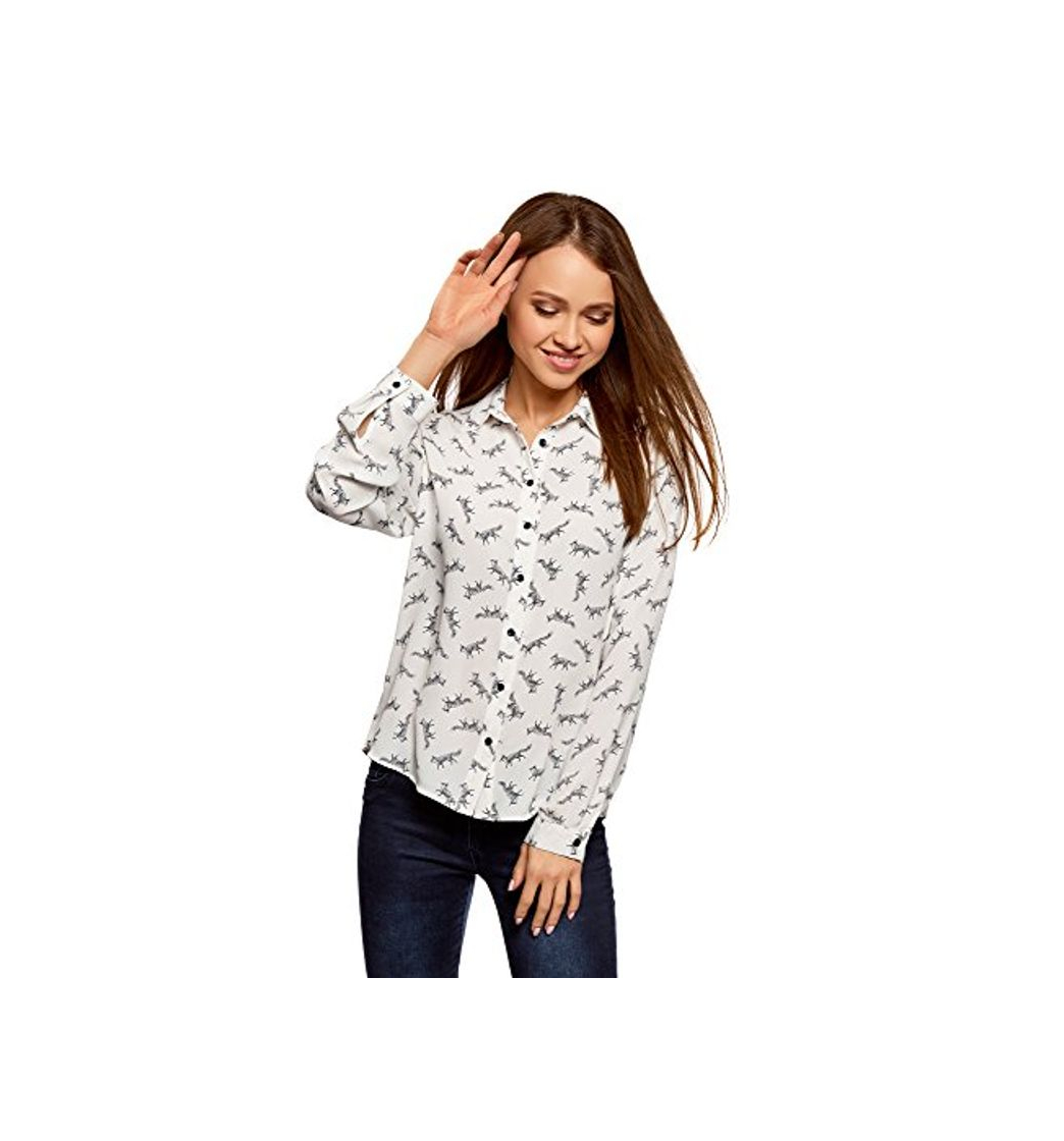 Producto oodji Ultra Mujer Blusa Estampada de Gasa, Blanco, ES 40