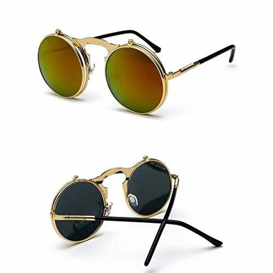 Producto AWC Steampunk Gafas de Sol Redondas Mujeres Hombres Metal   Flip Circular Lente Doble