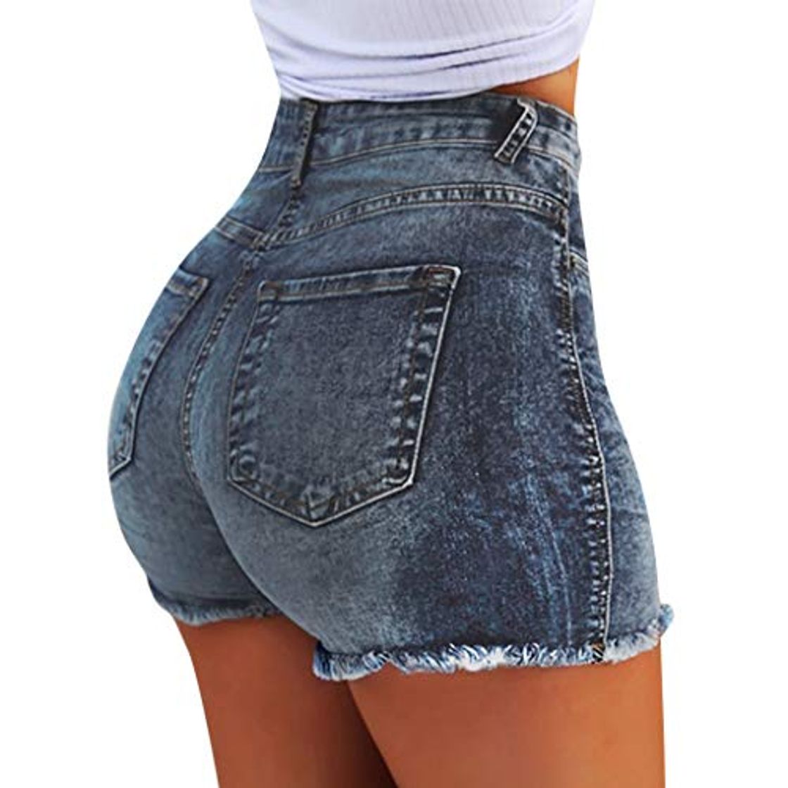 Social RISTHY Pantalones Cortos Mujer Básicos Gimnasio Pantalones Cortos Mujer Verano Vaqueros Cintura Alta Short Yoga Pantalones Calientes High Waist Tejanos