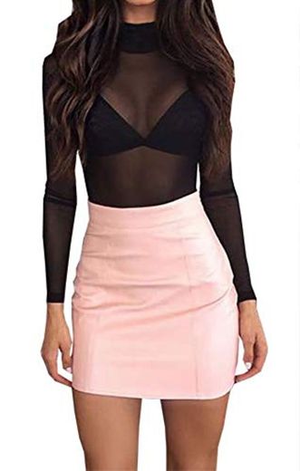 Loalirando Crop Top Sexy Mujer Manga Larga Top Corto Transparente Slim Chic