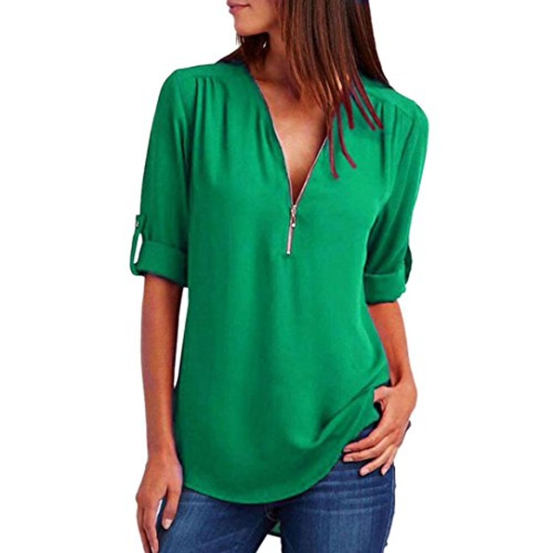 Product Lenfesh Camiseta de Gasa para Mujer, Sexy Atractiva Cuello V Mangas Medias