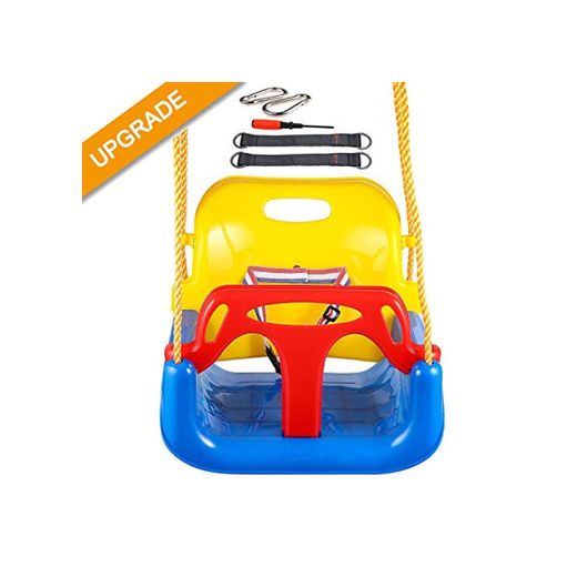 IMMEK Columpio Infantil Columpio 3 en 1 con Respaldo y Protección Frontal Desmontable para Seguridad con Cuerda