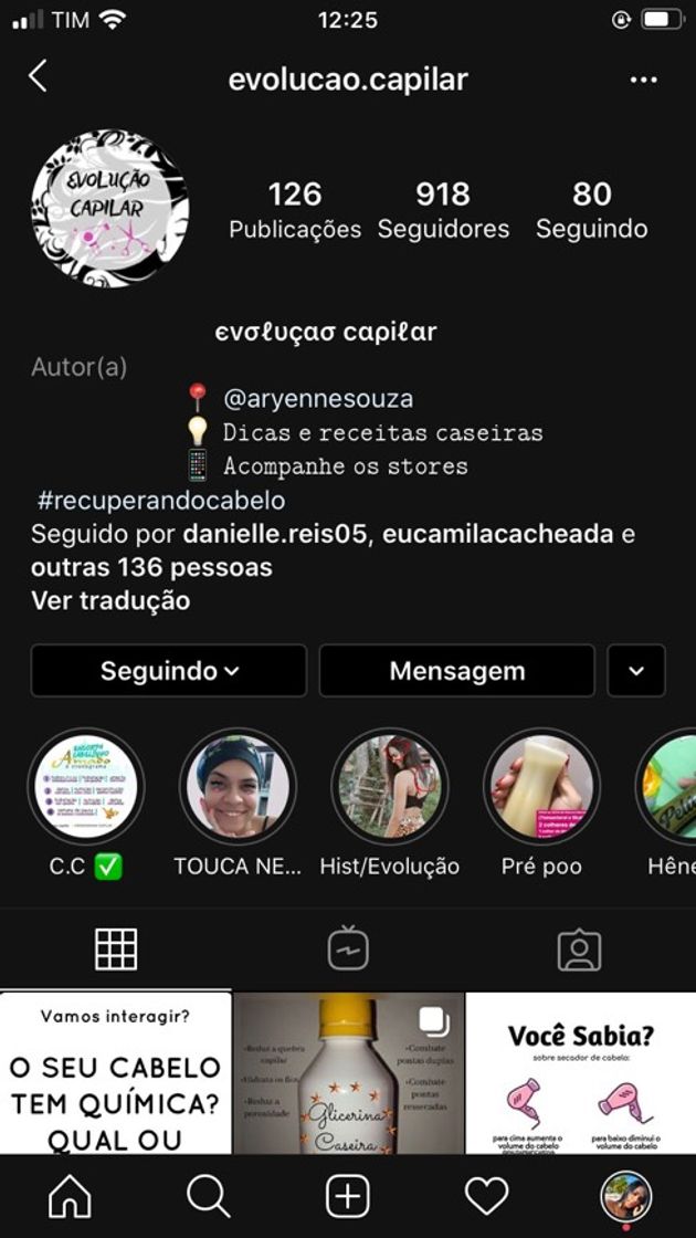 Moda Meu insta, de dicas e receitas capilar caseiras.