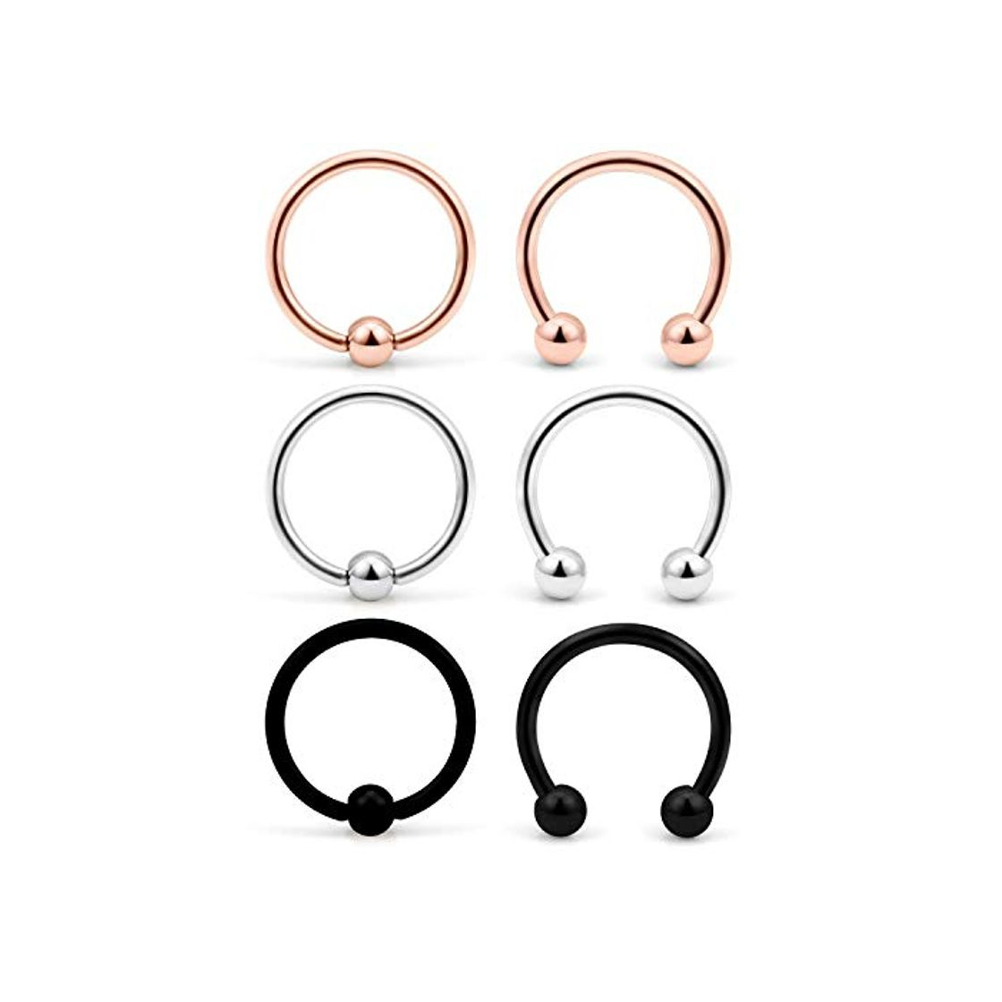 Social VFUN 6 Piezas 16G 316L Acero Inoxidable Piercing Nariz Anillo Aros Cartilago
