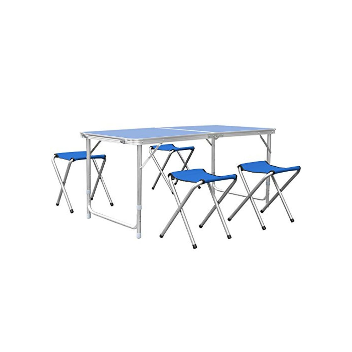 Social HOMFA Mesa plegable camping Mesa playa Mesa de jardín Mesa para picnic con 4 sillas ajustables Mesa para acampada Azul 120x60x55cm