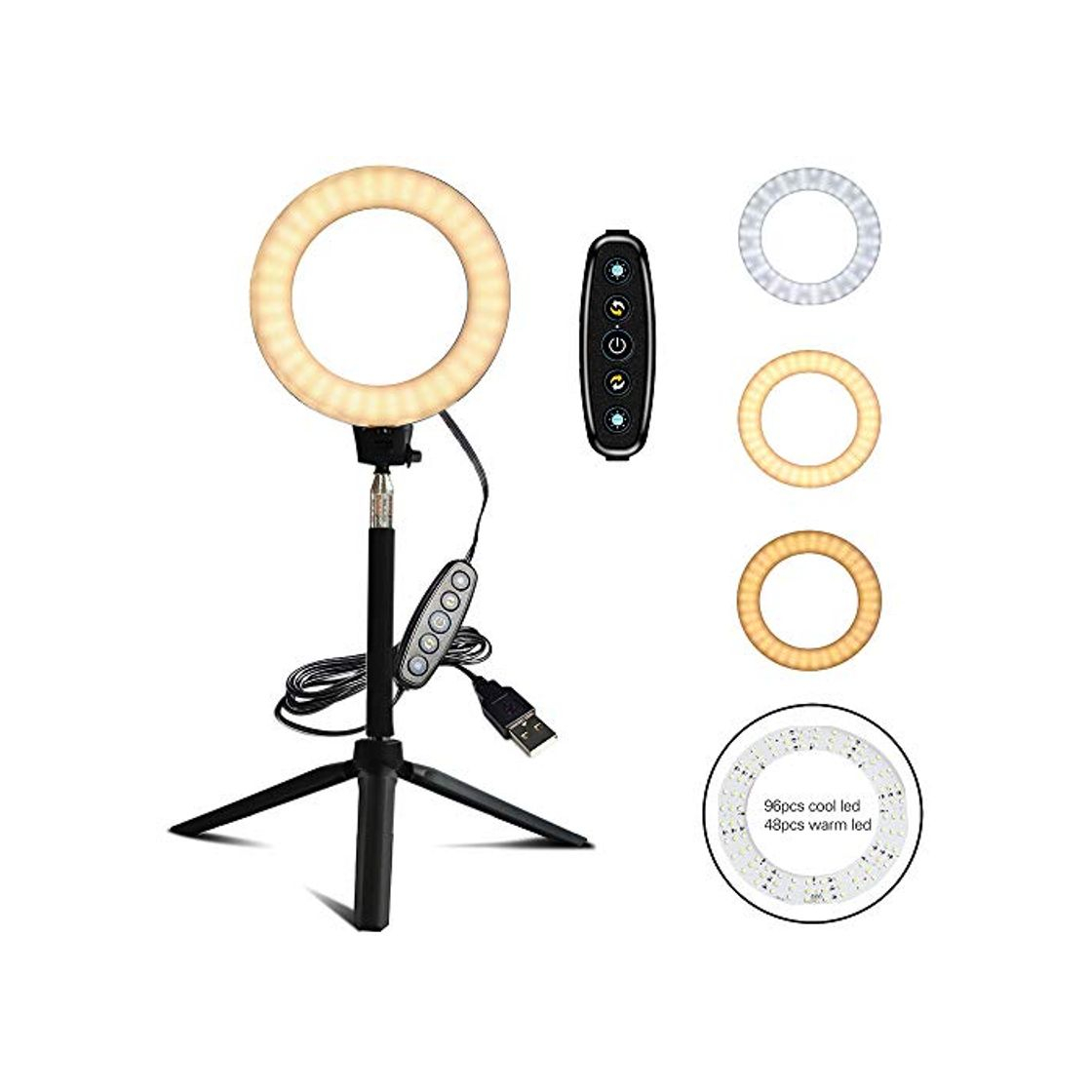 Social FREESOO Luz de Anillo de 6" con Trípode Altura Ajustable 10W Regulable