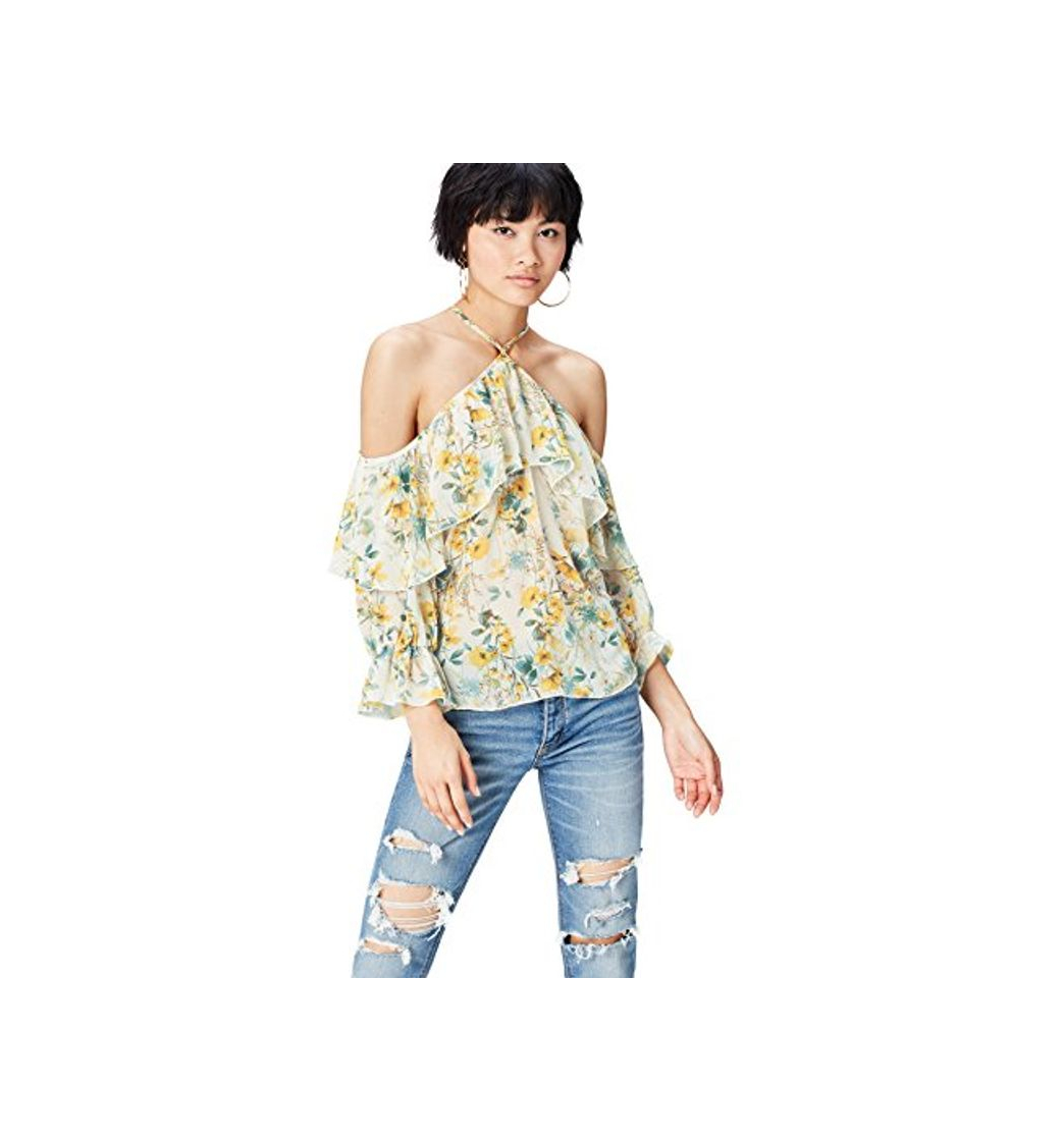 Moda Marca Amazon - find. Blusa Estampada con Hombros al aire para Mujer,