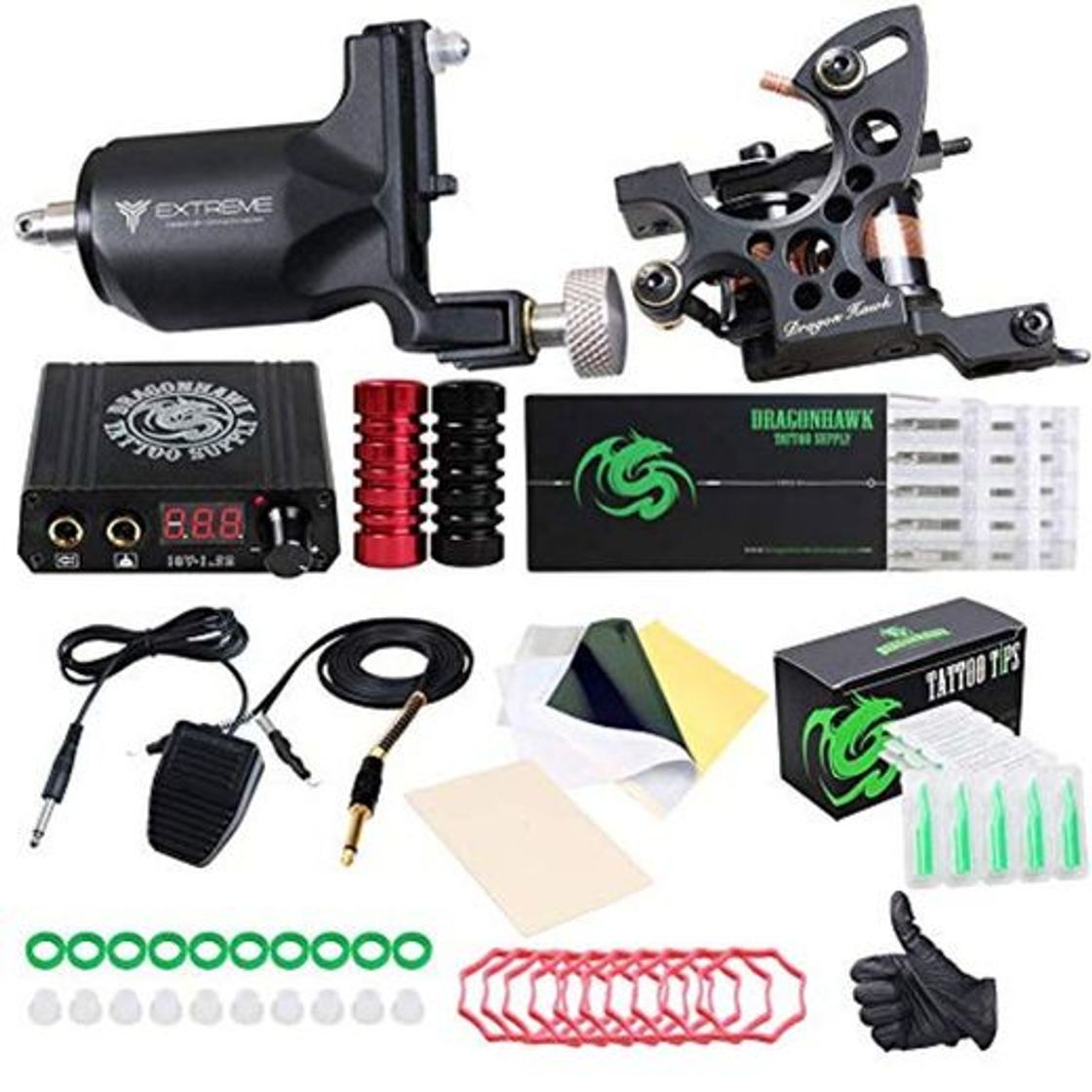 Social Dragonhawk Extreme Tattoo Kit 2 Pro Tattoo Machines Rotary Machine Coil Gun