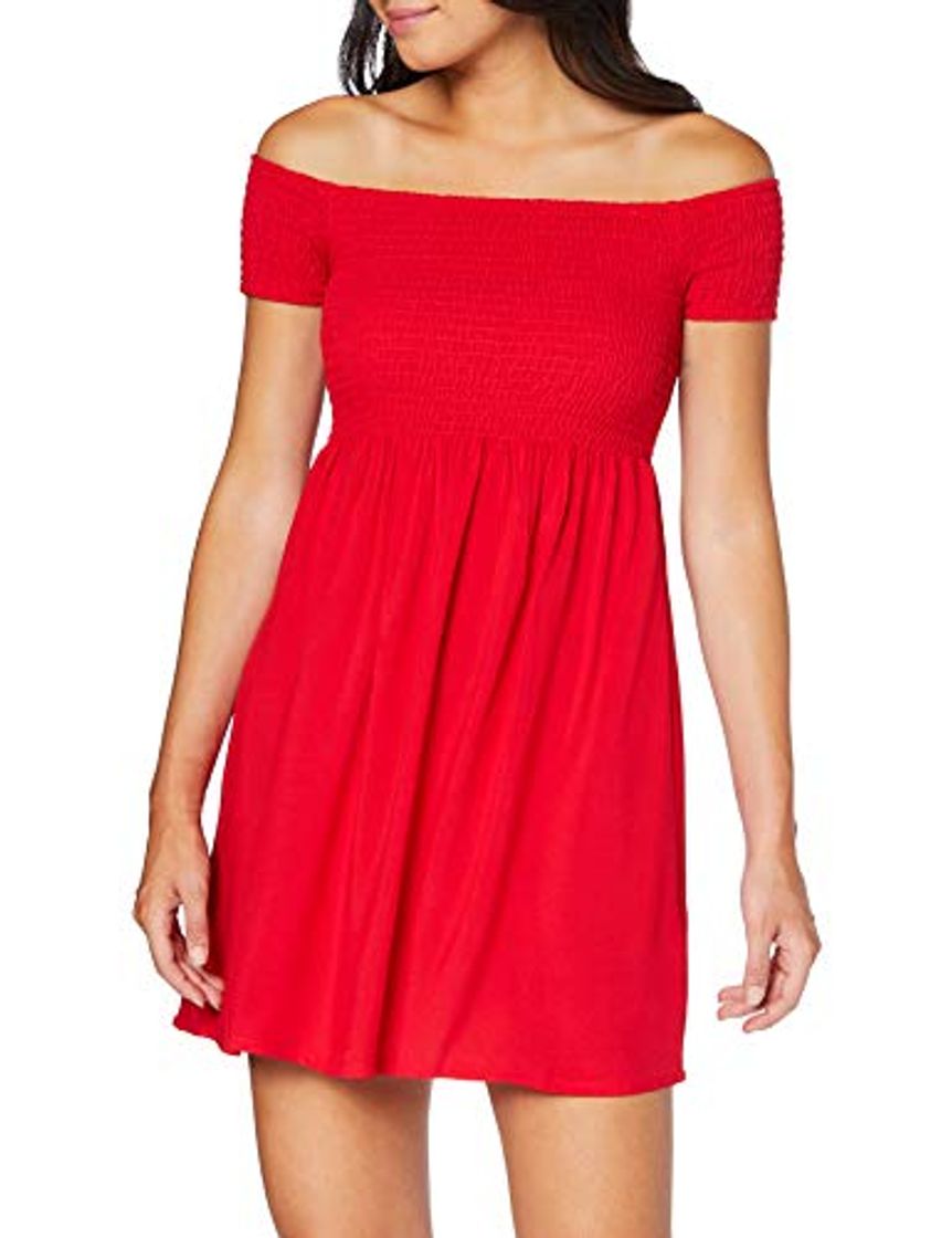 Product Urban Classics Ladies Smoked Off Shoulder Dress Vestido, Rojo