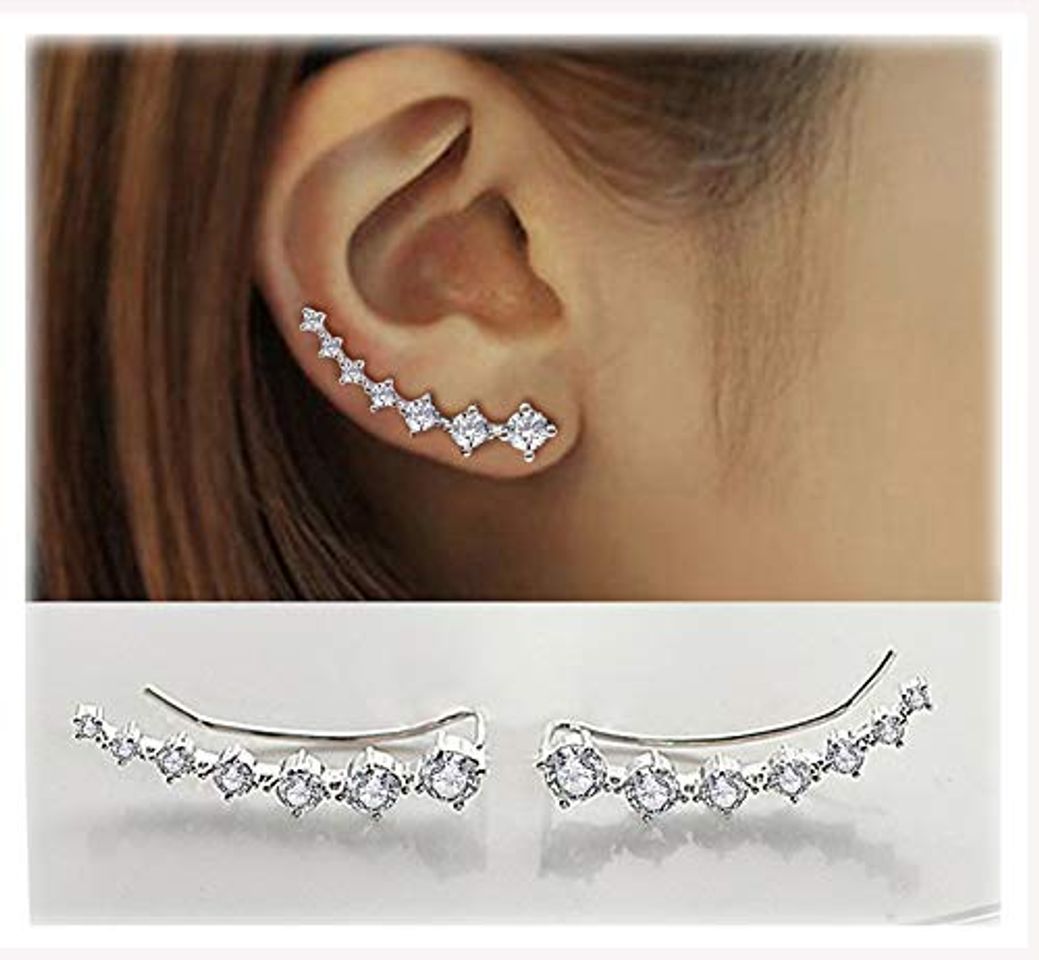 Moda 7 Cristales Ear Cuffs Hoop Climber S925 Sterling Pendientes de plata Pendiente