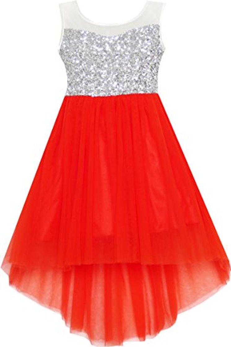 Moda Sunny Fashion Vestido para niña Lentejuela Malla Fiesta Boda Princesa Tul Rojo 14 años